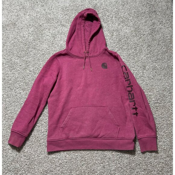 Carhartt Kids Sz 12/14 Relaxed Fit Pink Pullover Hoodie With Logo Graphic - Picture 2 of 8